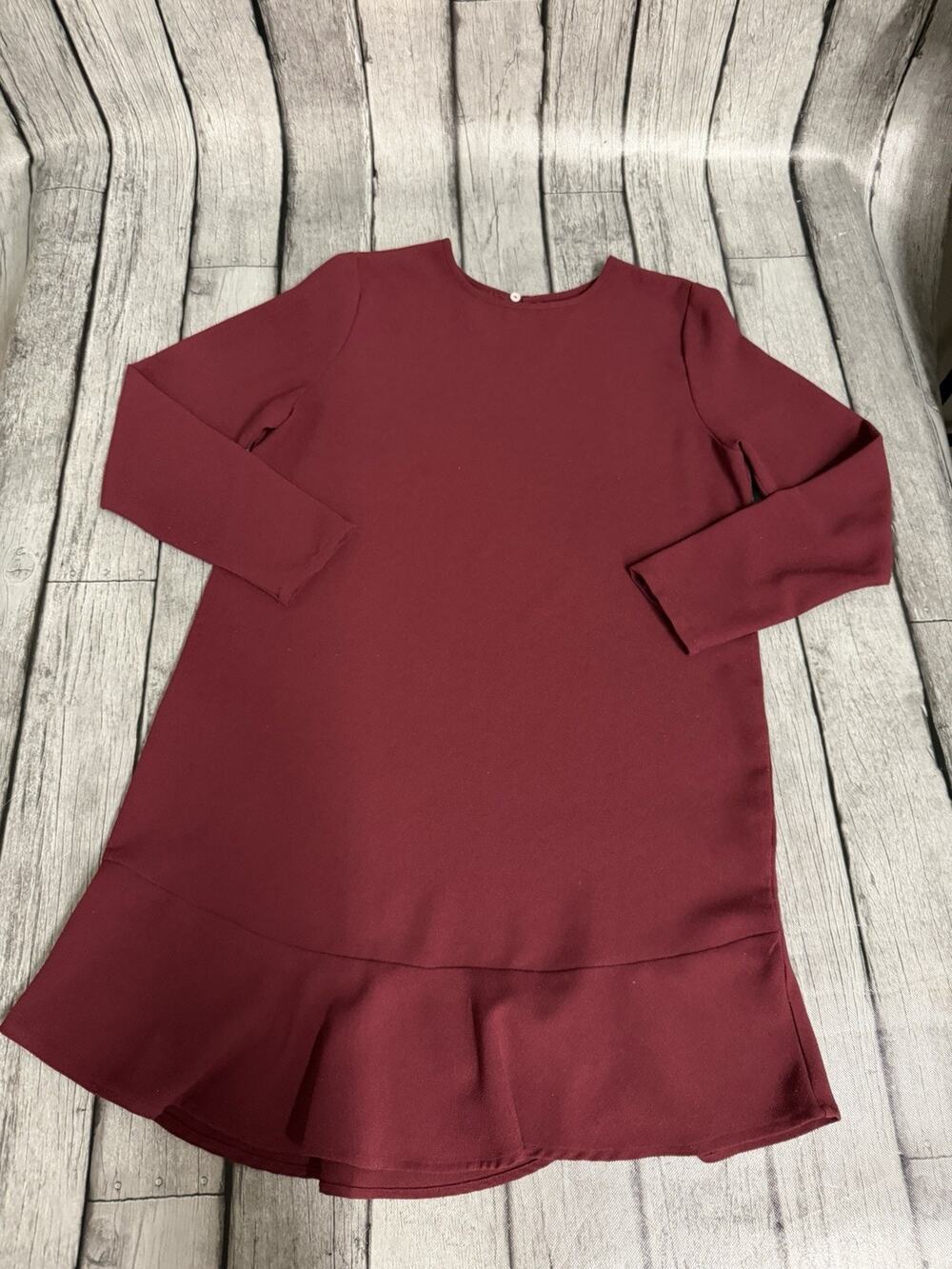 Women’s Mudpie Long Sleeve Flouse Dress W Ruffle Hem Medium 8/10 Maroon Burgundy
